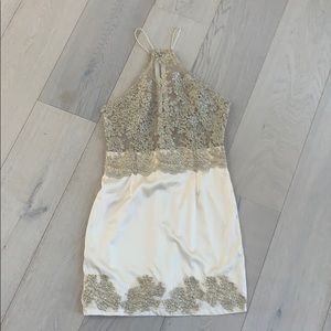 seek cocktail dress w/ mesh lace top